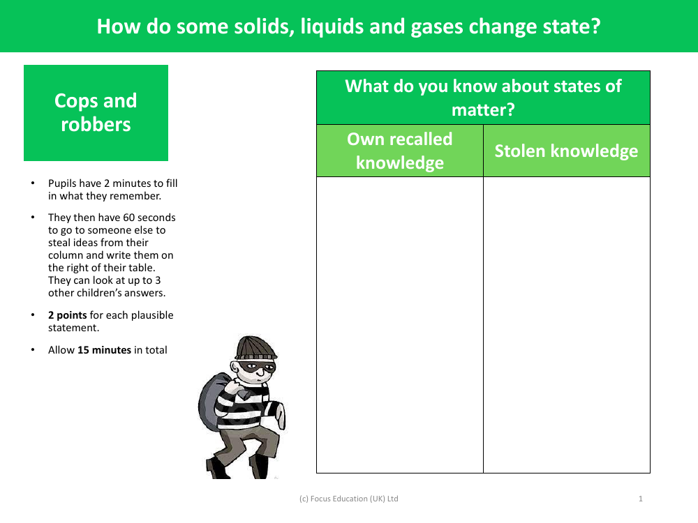 Cops and Robbers - What do you know about states of matter? - State of Matter - Year 4