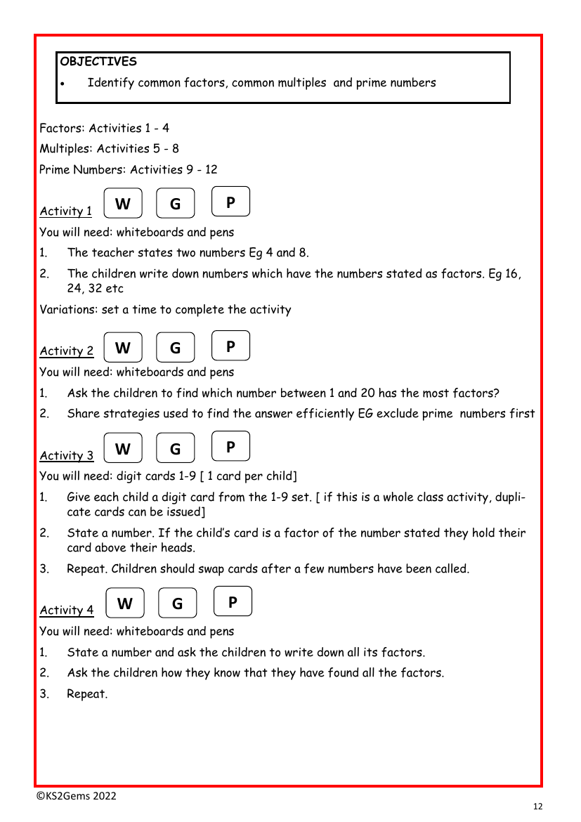 Multiples, factors and primes worksheet | Maths Year 6