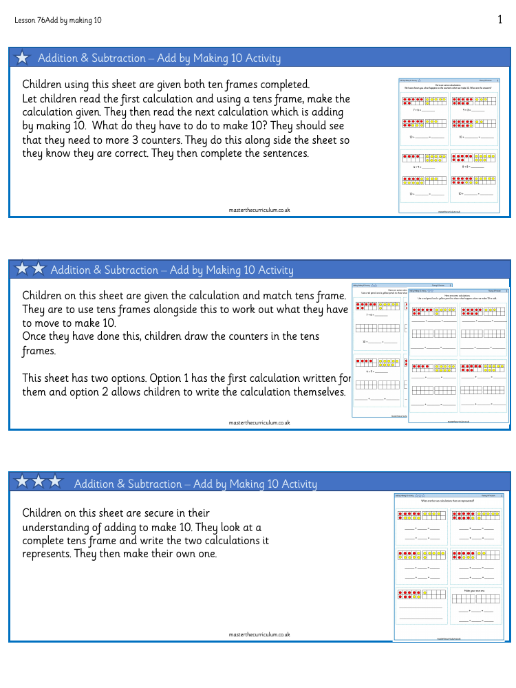 Addition and subtraction within 20 - Add by making 10 - Worksheet