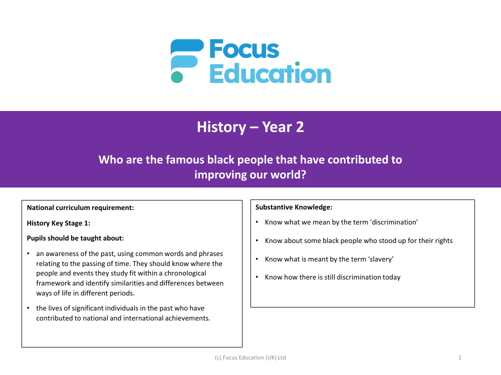 National Curriculum Objectives - Black History - Year 2