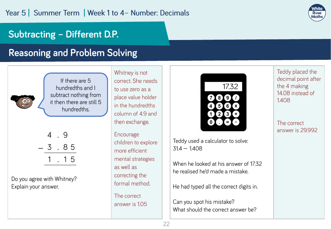Subtracting - Different D.P.: Reasoning and Problem Solving