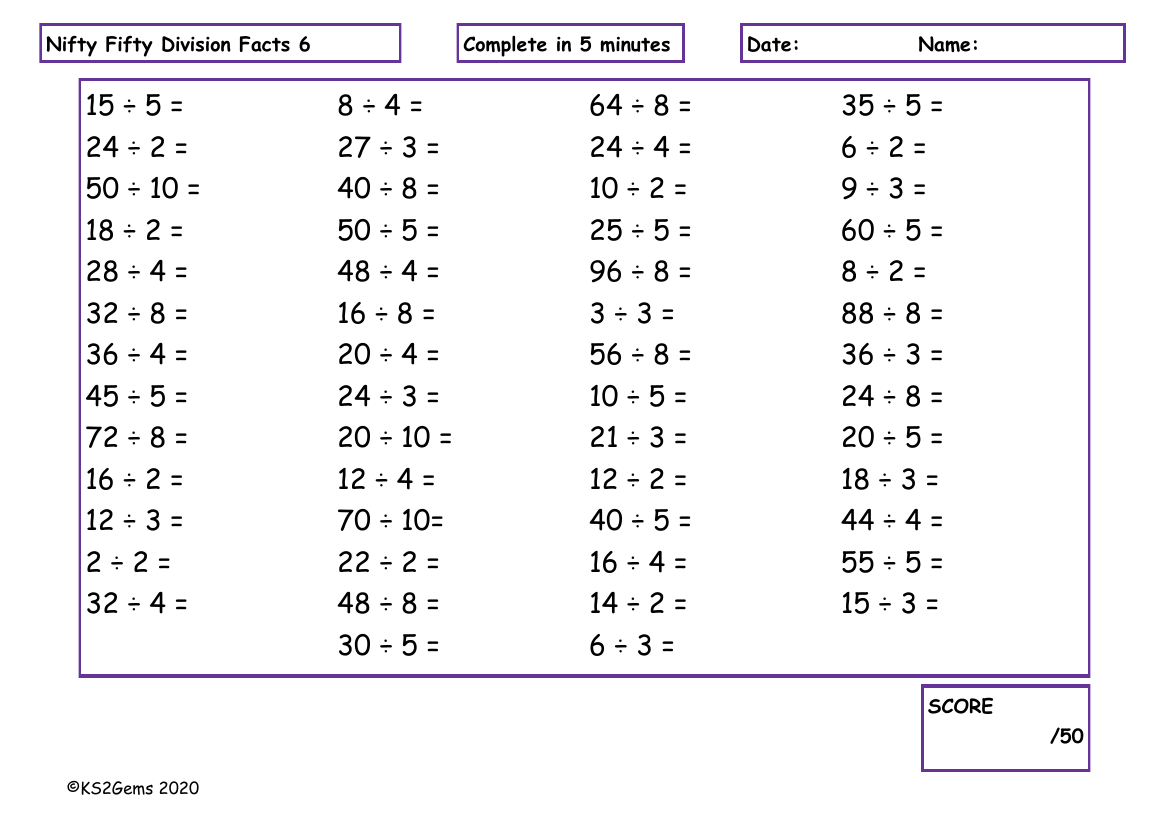 Nifty Fifty Division Facts 5