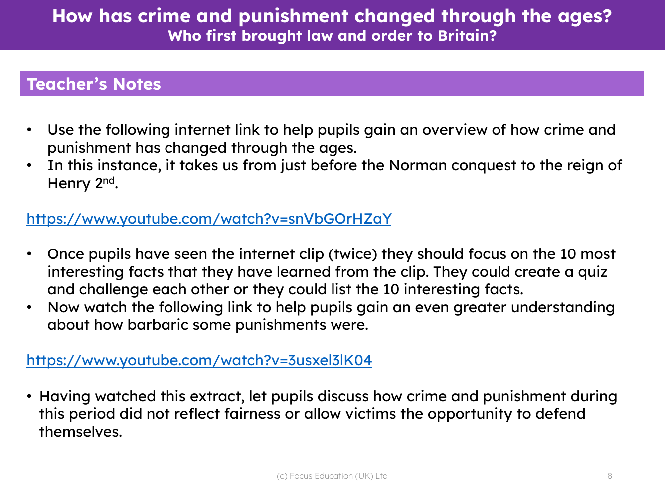 Who first brought law and order to Britain? - Teacher's notes
