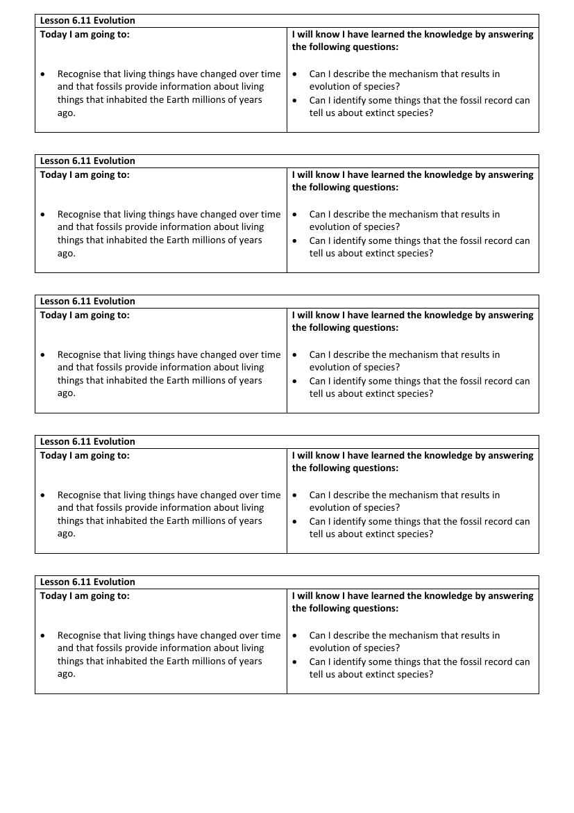 Evolution - Objectives Labels