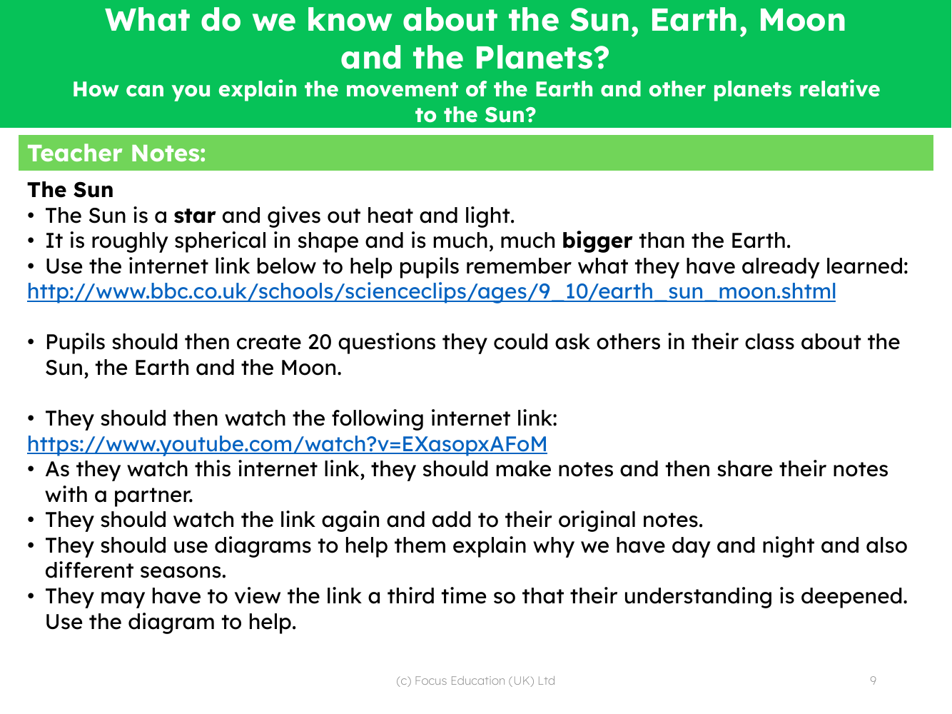 How can you explain the movement of the Earth and other planets relative to the sun? - Teacher notes