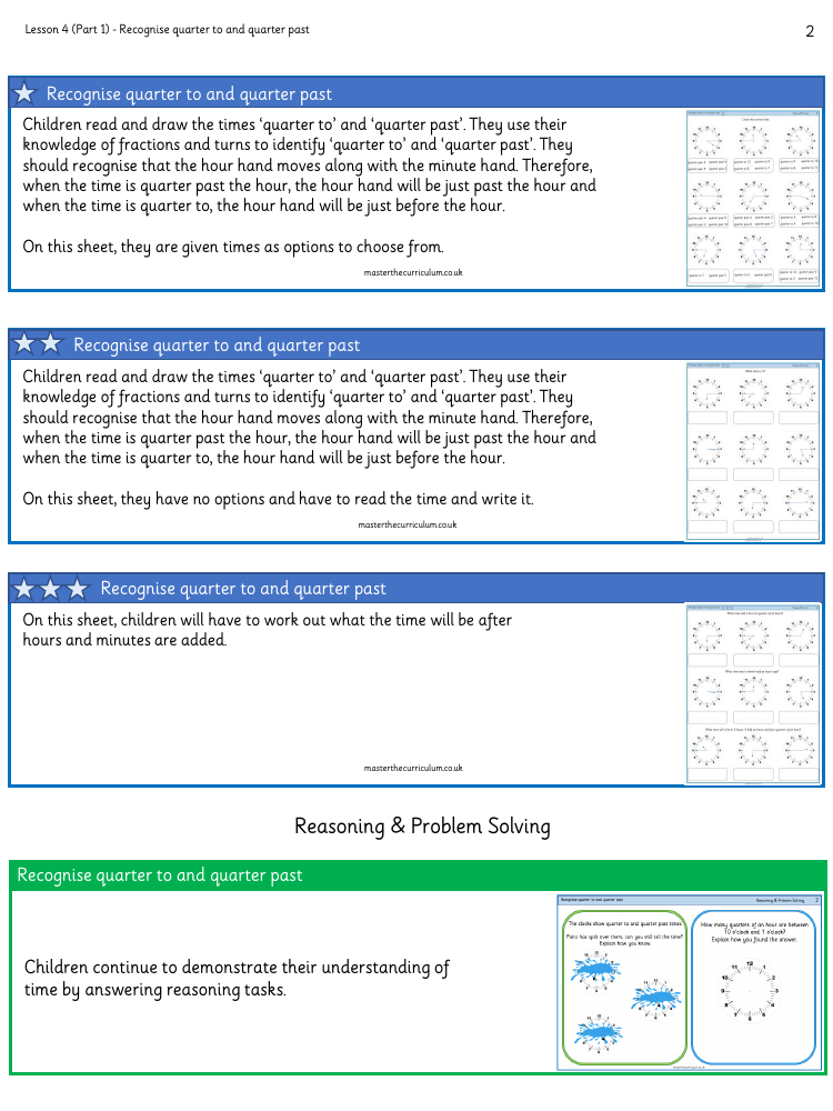 Time - Quarter past and quarter to - Worksheet