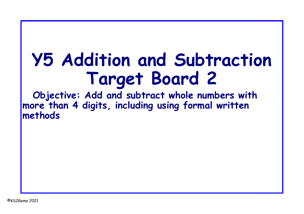 Addition and Subtraction Target Board - Written methods