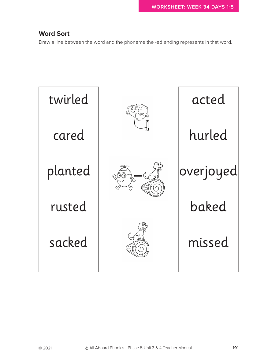 Week 34, lesson 1-5 Word Sort activity - Phonics Phase 5, unit 4 - Worksheet