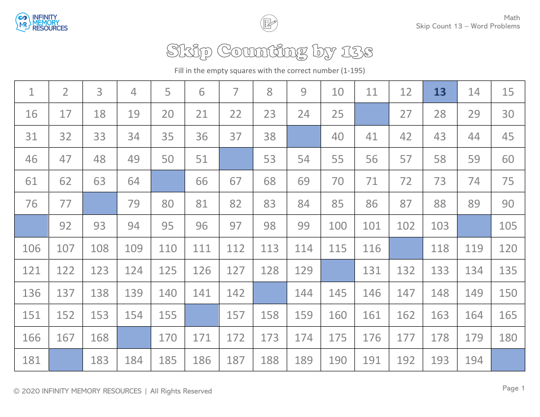 Skip Count(13) - Word Problems