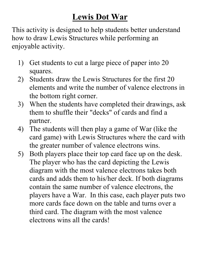 Lewis Dot War Activity