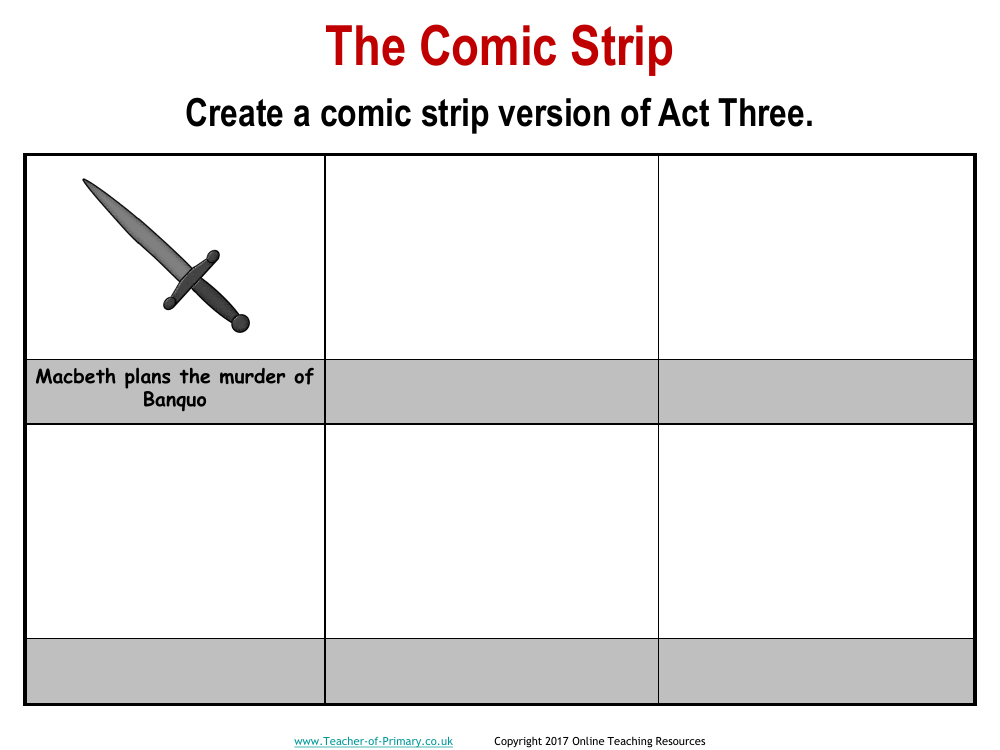 Macbeth - Lesson 16 - The Comic Strip Worksheet