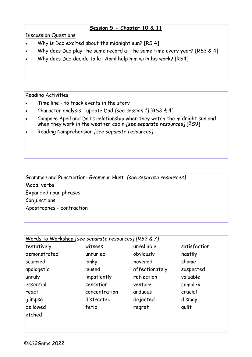 The Last Bear - Session 5 - Worksheet