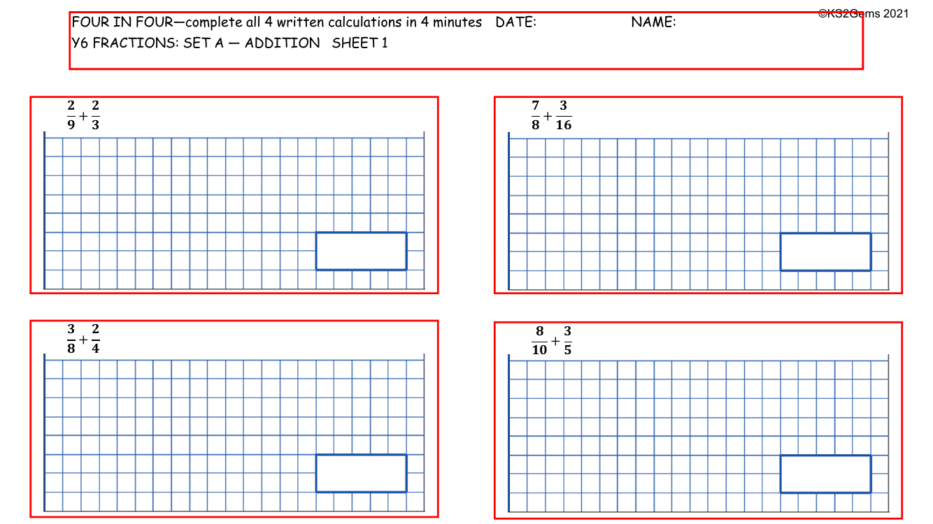 Four in Four - Fractions Set A Addition