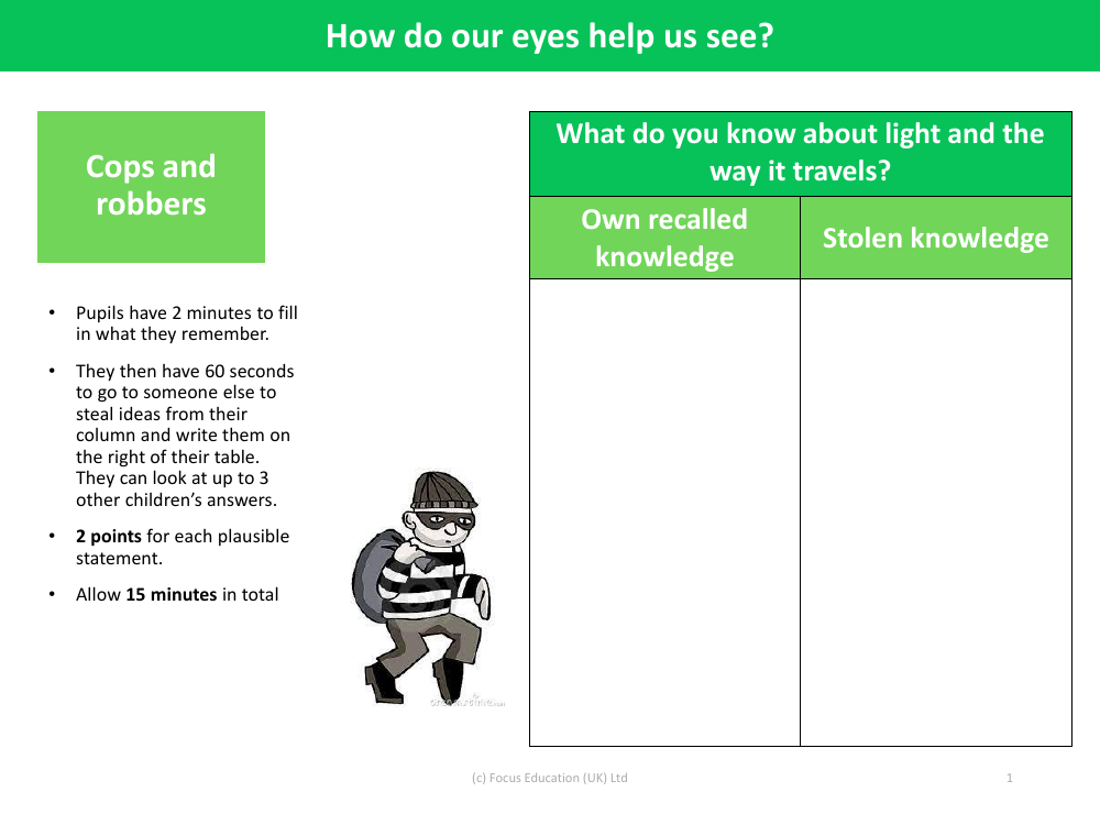 Cops and Robbers - What do you know about light and the way it travels? - Light - Year 6