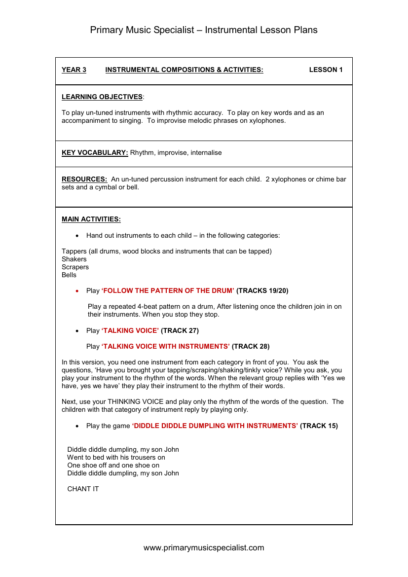 Instrumental - Year 3 Lesson 1