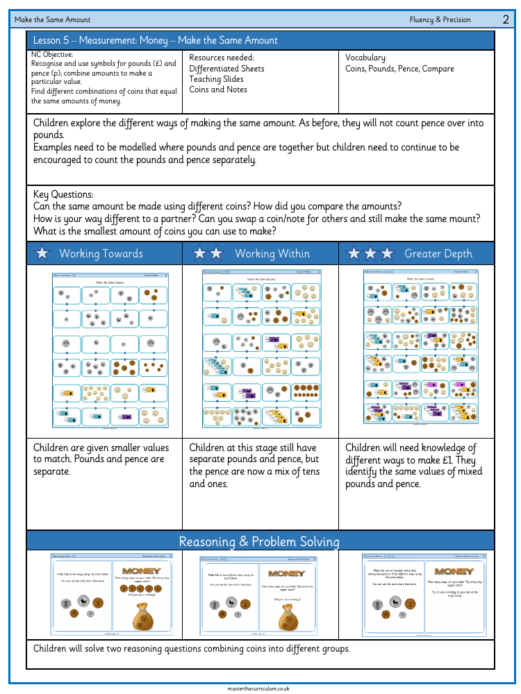 Money - Make the same amount - Worksheet