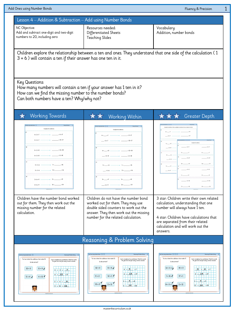 Addition and subtraction within 20 - Add ones using number bonds 2 - Worksheet