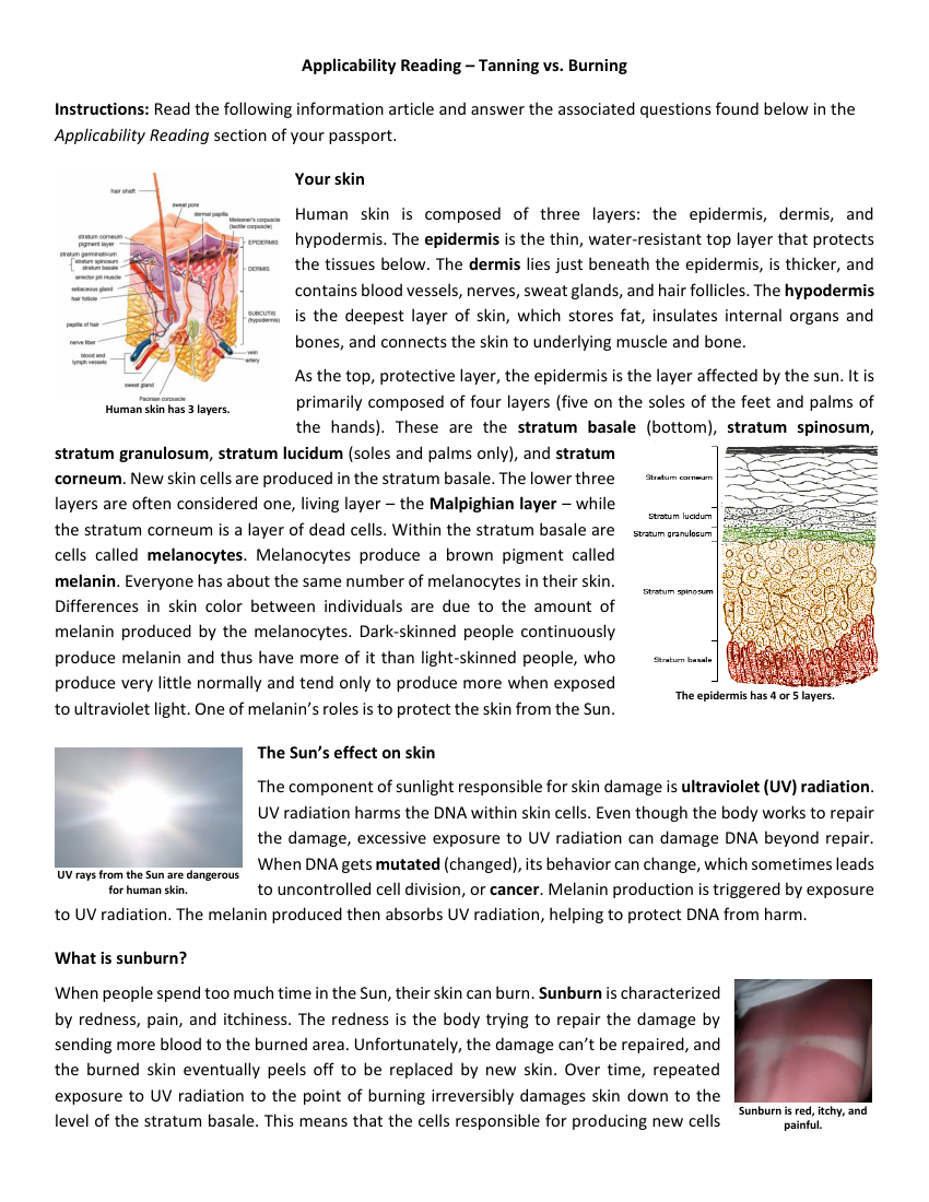 Integumentary System - Applicability Reading