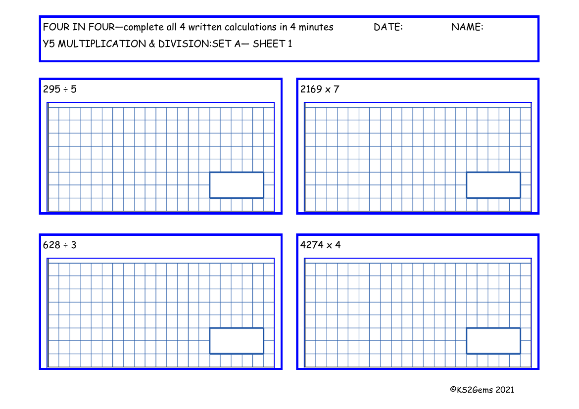 Four in Four Multiplication and Division Set A