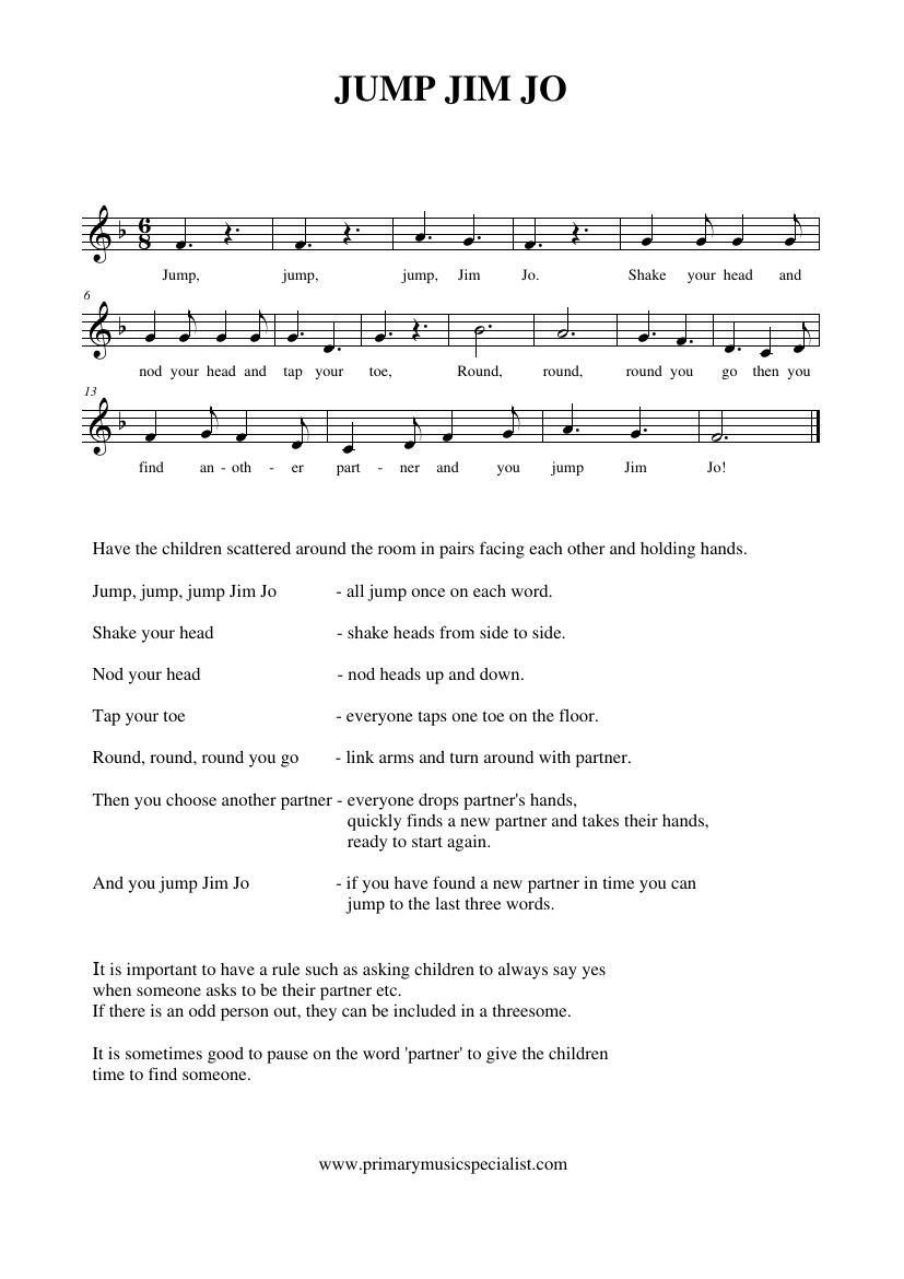 Singing Games Reception Notations - Jump jim jo