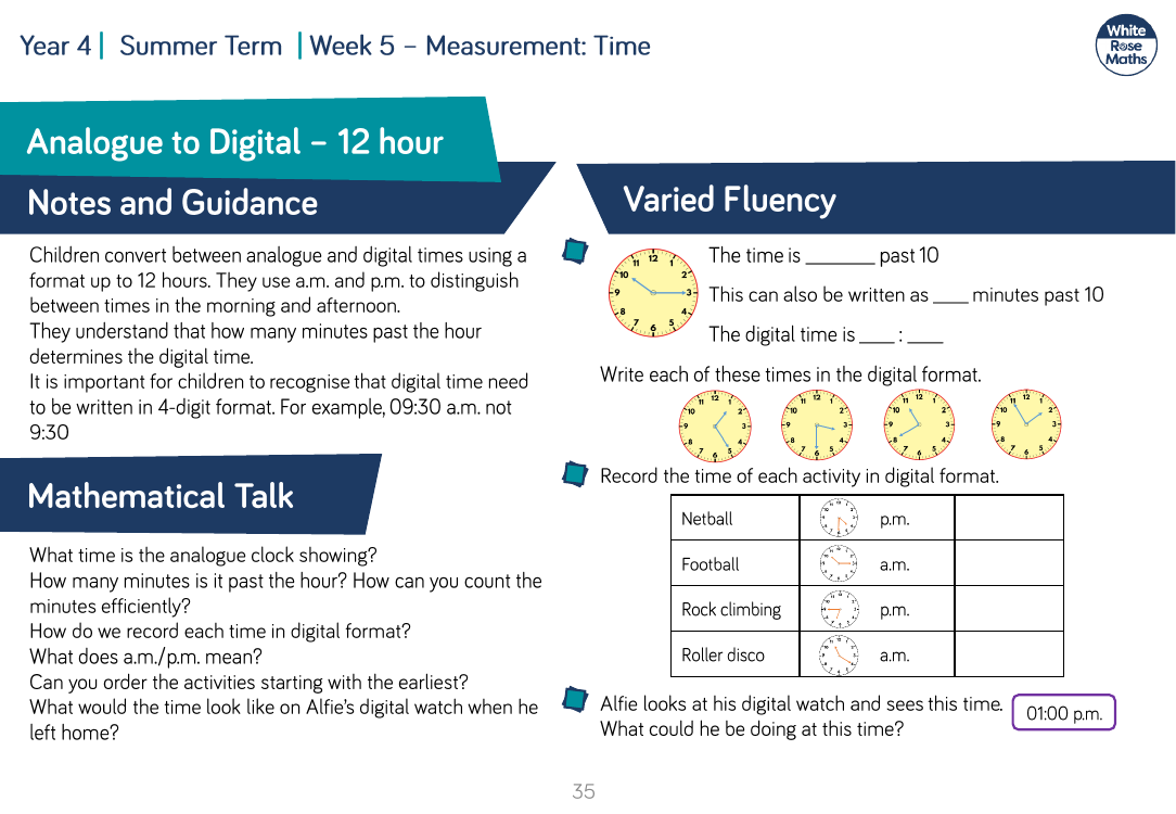 Analogue to Digital - 12 hour: Varied Fluency