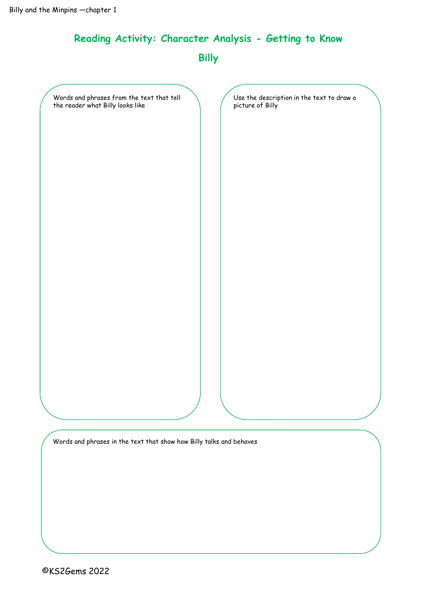 Billy and the Minpins - Chapter 1 - Character Analysis Billy