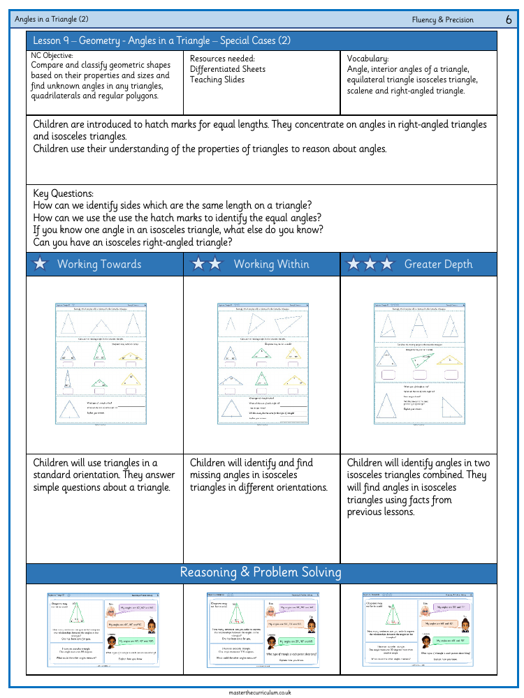 Properties of Shape - Angles in a Triangle – Special Cases (2) - Worksheet