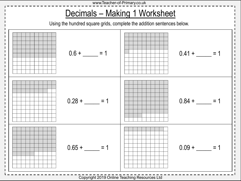 Decimals - Making 1 - Worksheet