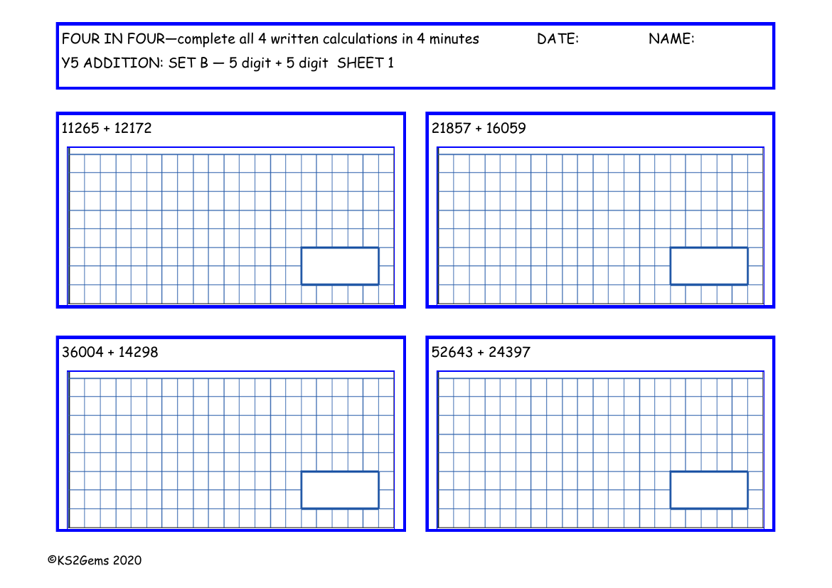 Four in Four Addition Set B - 5d + 5d