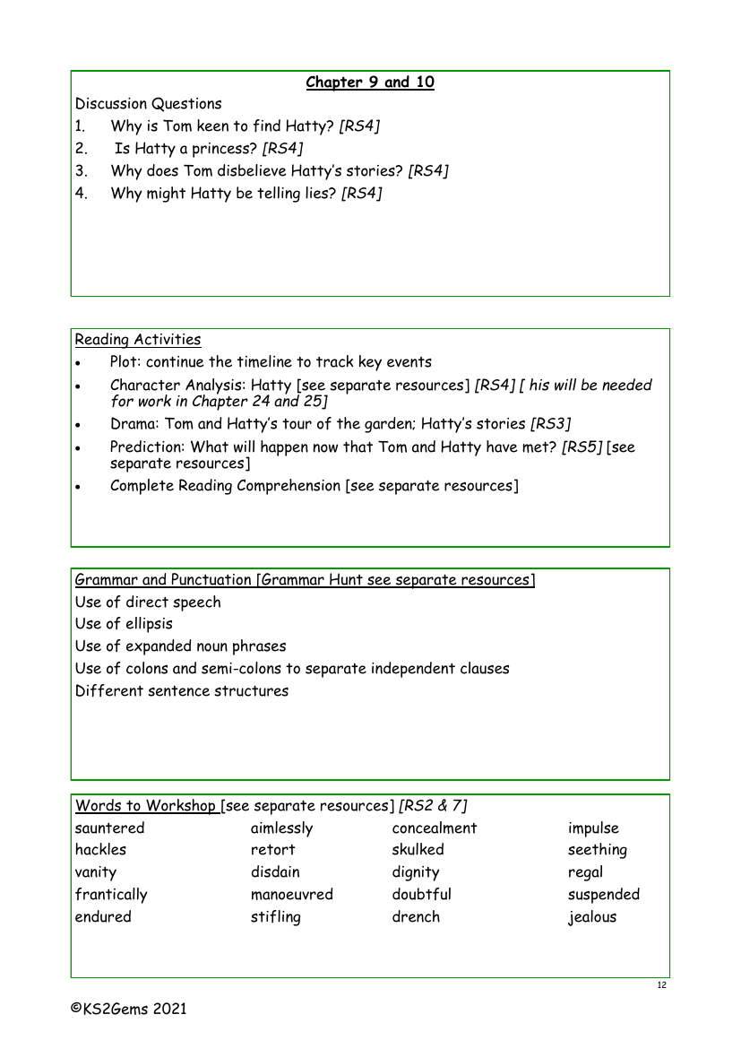 Tom's Midnight Garden - Chapter 9 & 10 - Worksheet