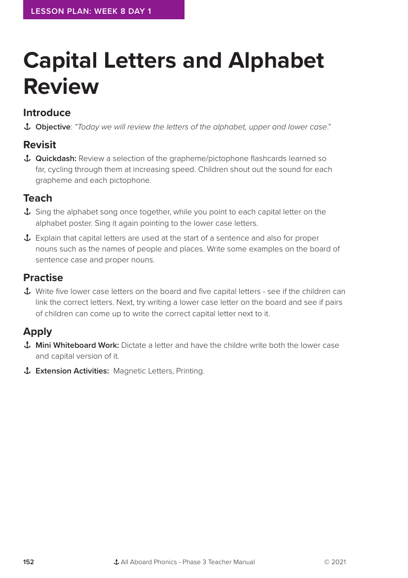 Week 8, lesson 1 Capital letters and Alphabet review -  Phonics Phase 3 - Lesson plan