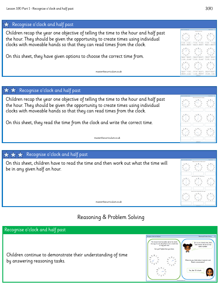 Time - O'clock and half past - Worksheet