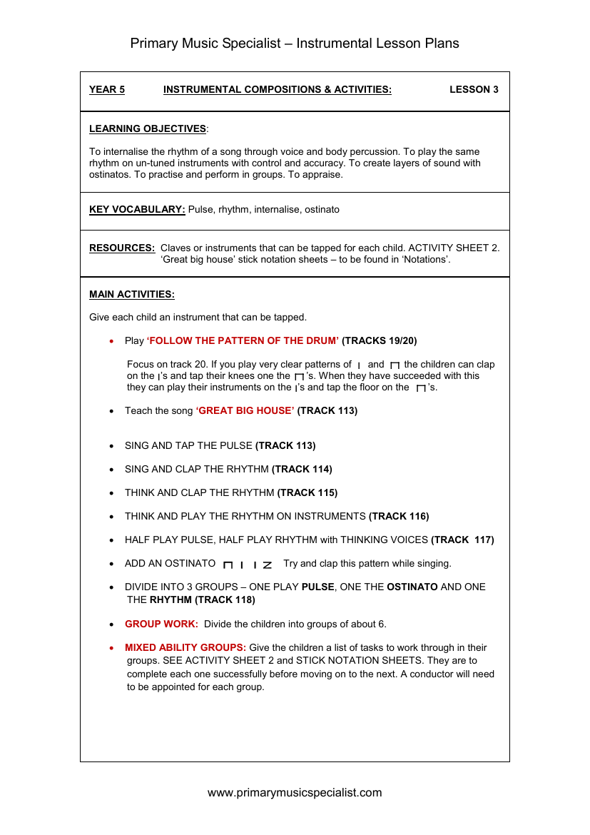 Instrumental - Year 5 Lesson 3