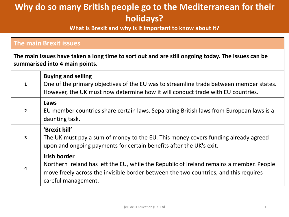 The main Brexit issues - Info sheet