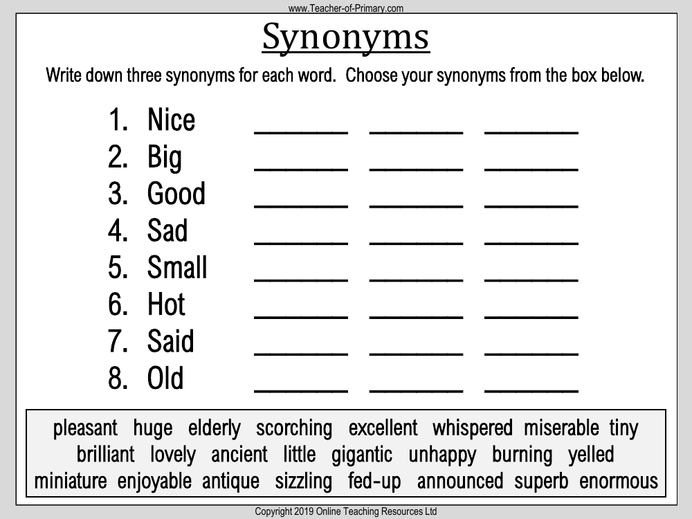 Boy Lesson 3 Synonyms Worksheet English Year 5