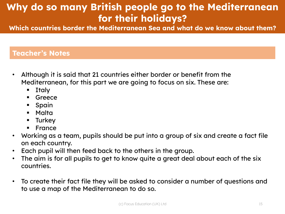 Which countries border the Mediterranean Sea and what do we know about them?  - Teacher notes