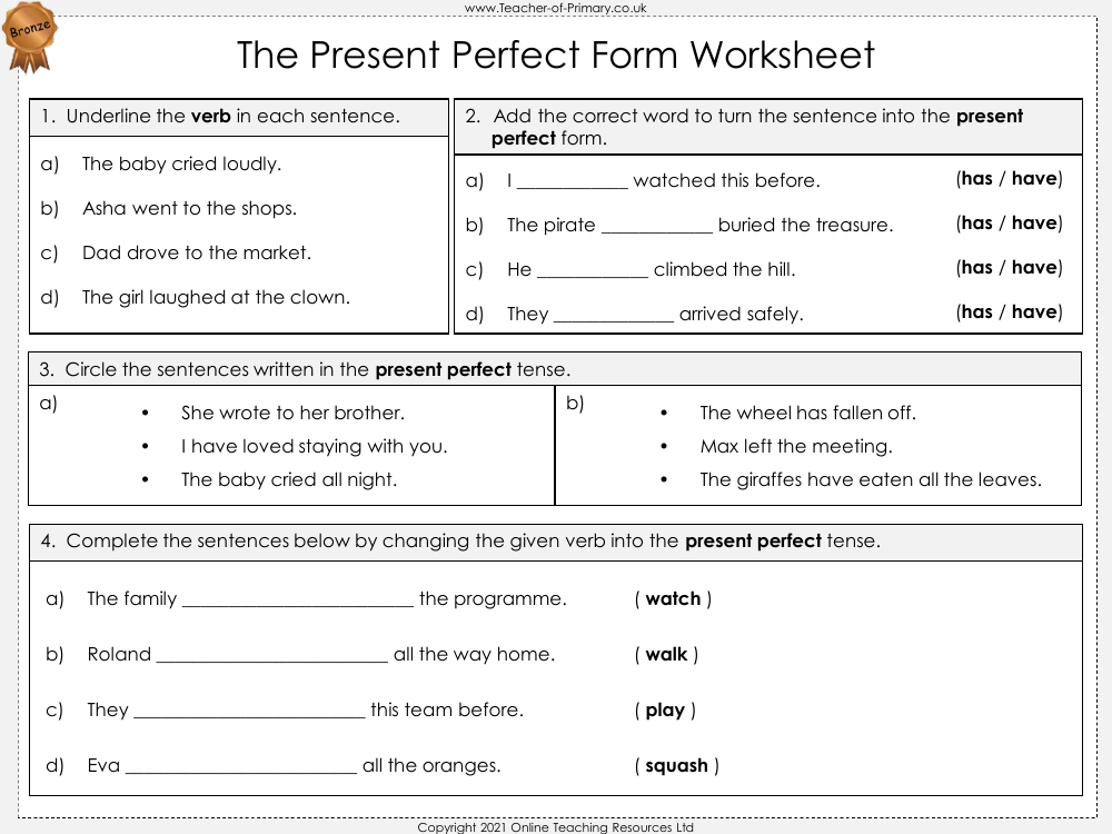 The Present Perfect Form - Worksheet