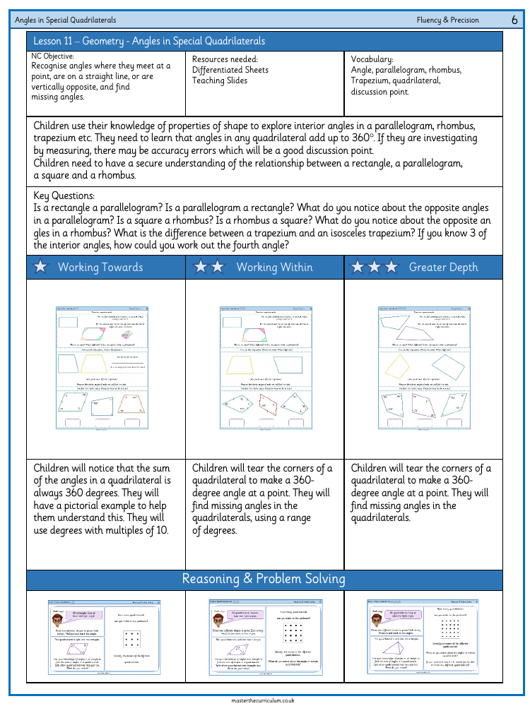 Properties of Shape - Angles in Special Quadrilaterals - Worksheet