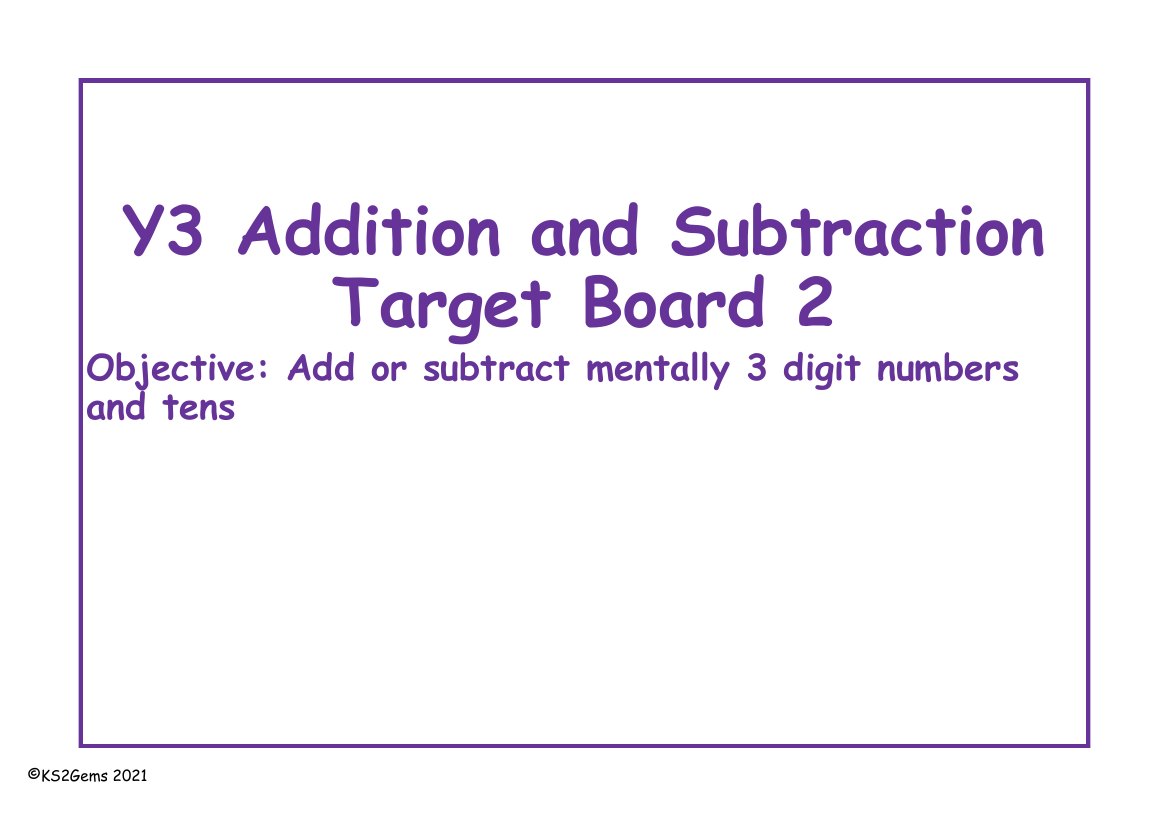 Addition and Subtract Target Board - Add 10s