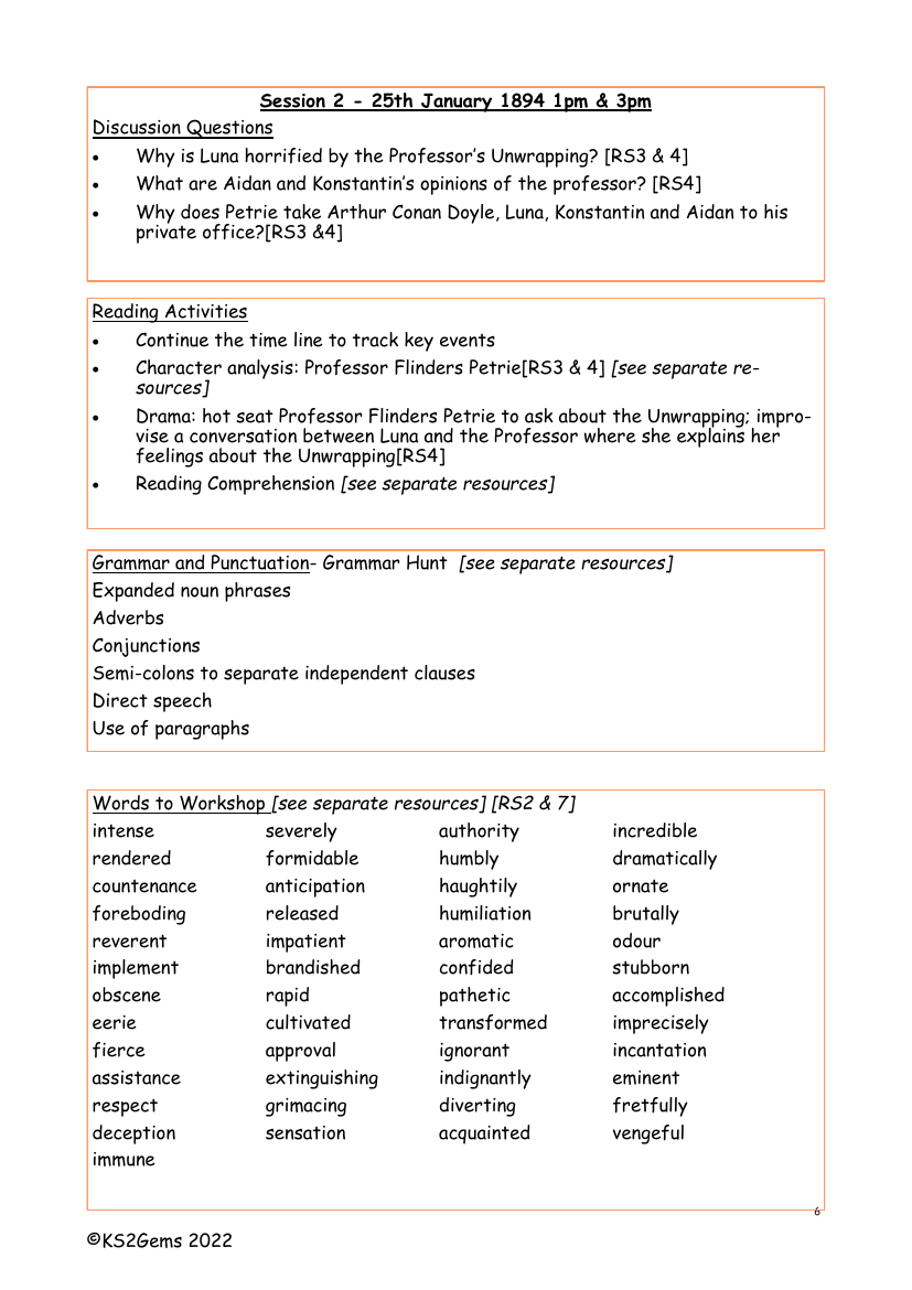 The Mummy's Curse - Session 2 - Worksheet