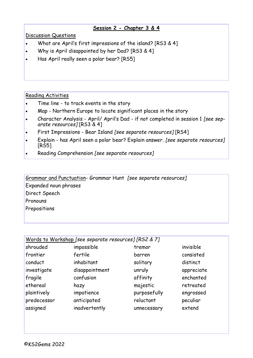 The Last Bear - Session 2 - Worksheet