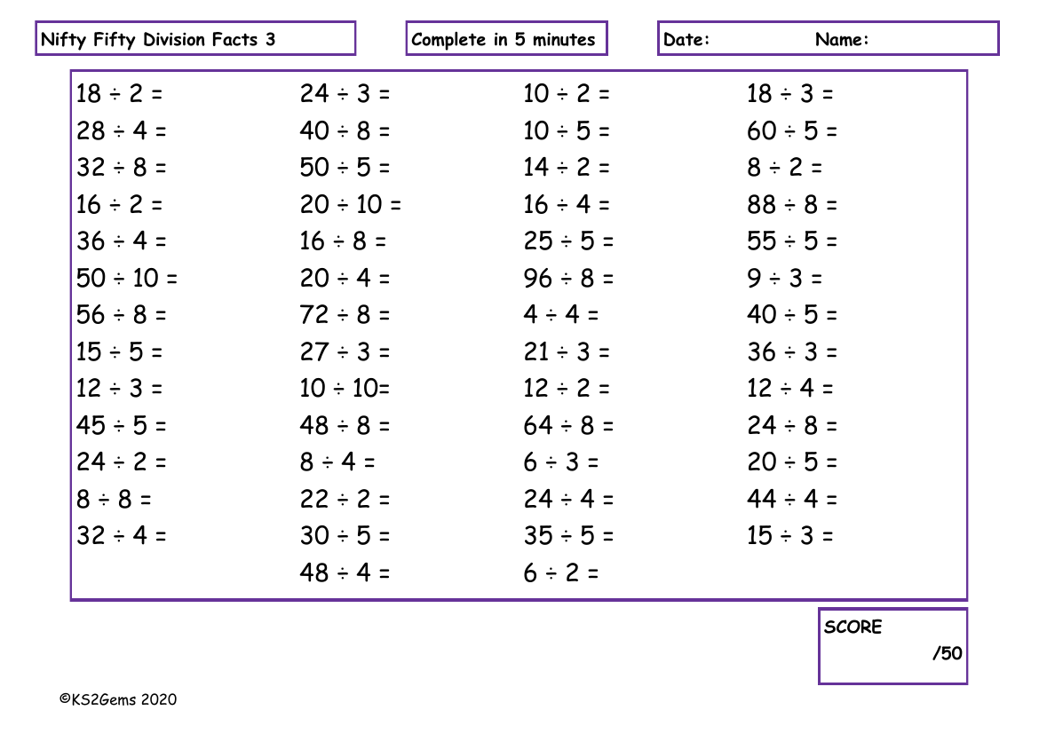Nifty Fifty Division Facts 3