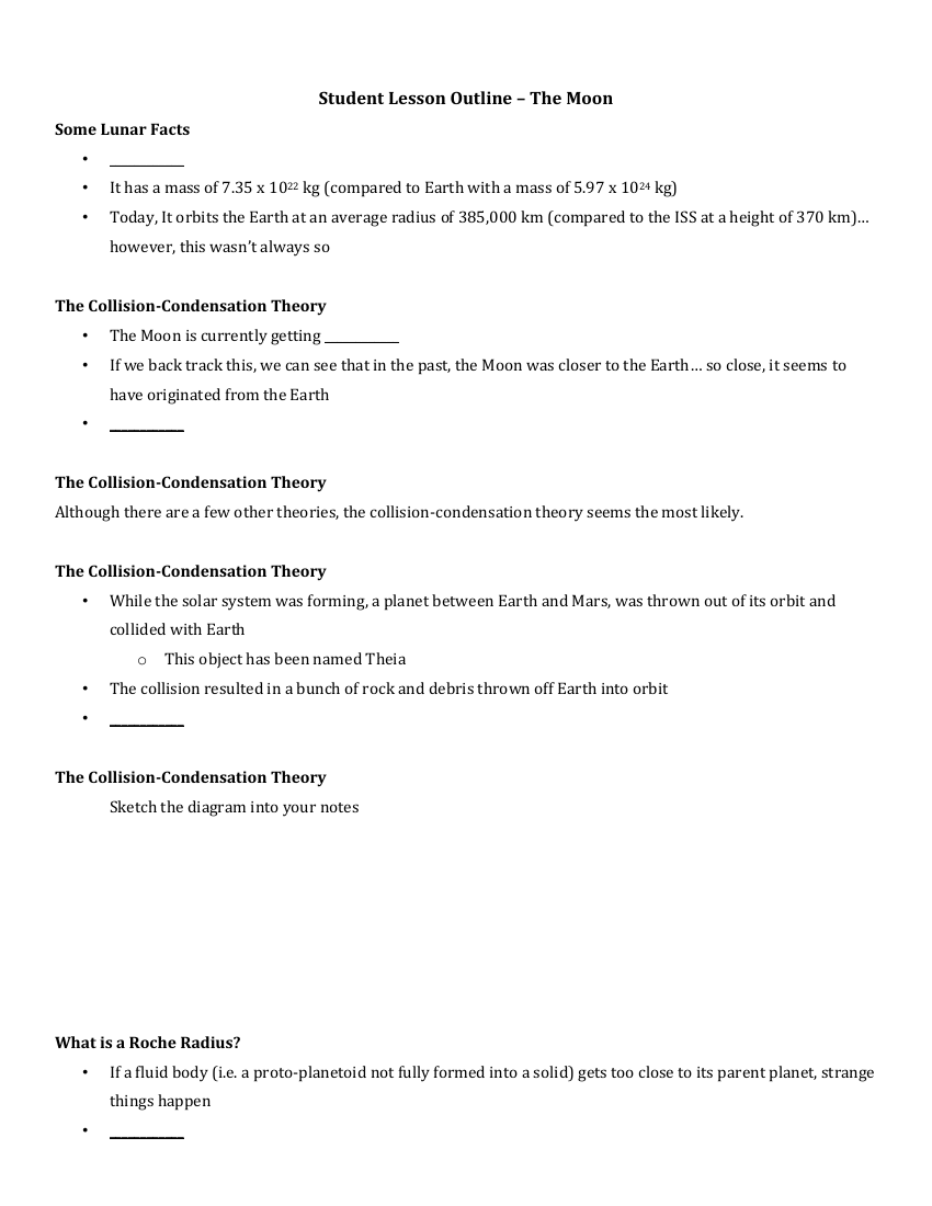 The Moon - Origin, Orbits, and Influences - Student Lesson Outline