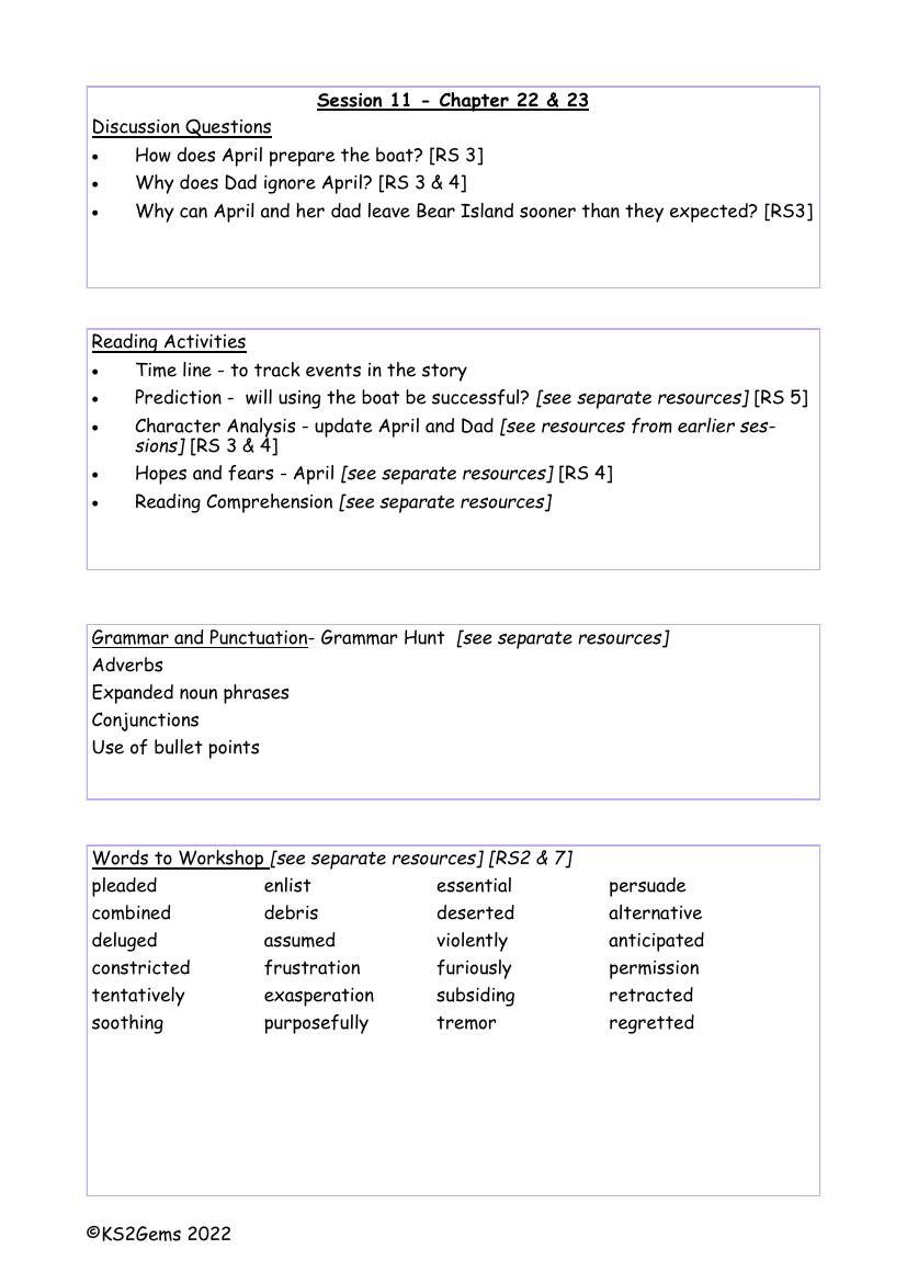 The Last Bear - Session 11 - Worksheet