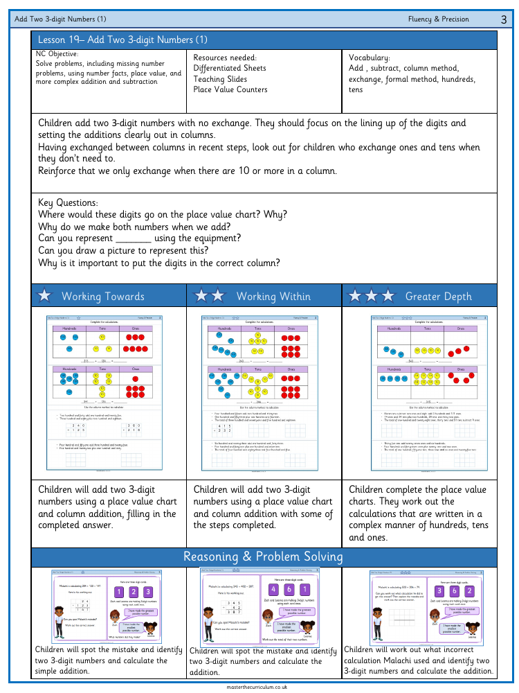 Addition and subtraction - Add two three-digit numbers not crossing 10 or 100 - Worksheet