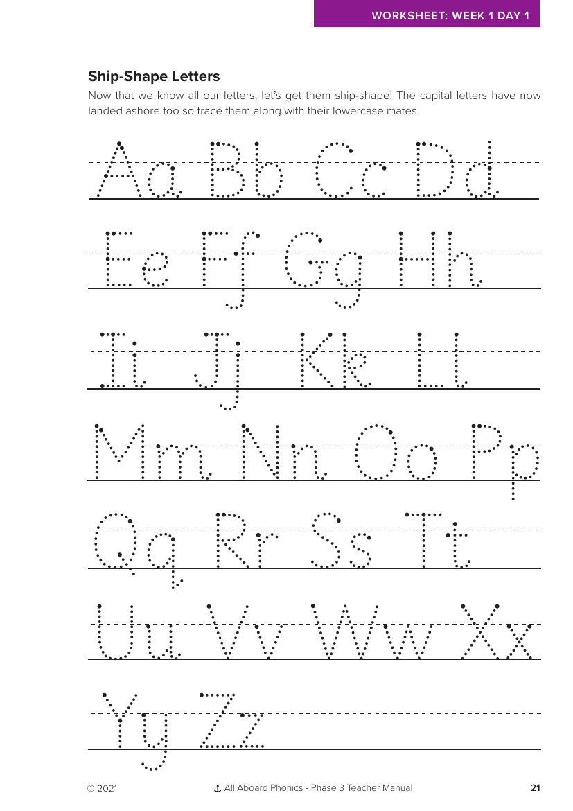 Week 1, lesson 1 Ship-Shape Letters activity - Phonics Phase 3 - Worksheet