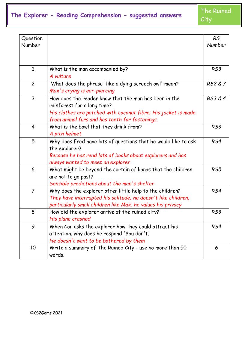 The Explorer - Session 16 - Reading Comprehension suggested answers