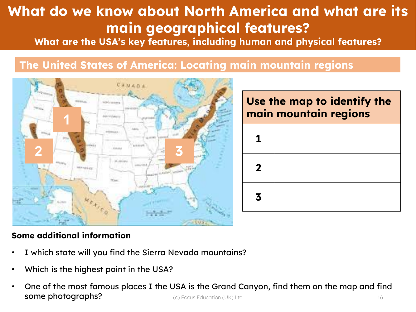 Locate on a map - Mountain regions of the USA