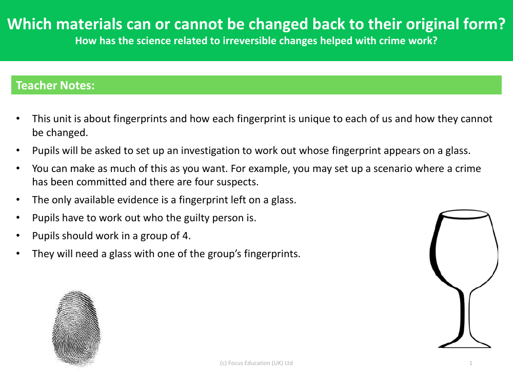 How has the science related to irreversible changes helped with crime work? - Teacher notes