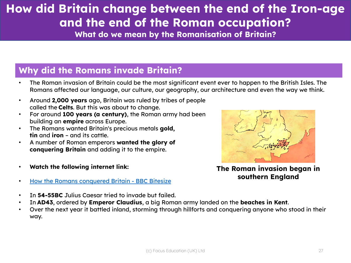 Why did the Romans invade Britain? - Info sheet